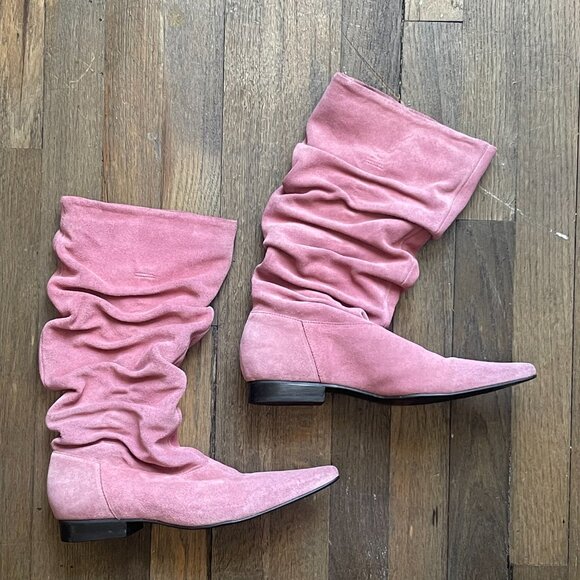 Parade Pink Suede Pointy Leather Boots - 7B - Picture 2 of 3